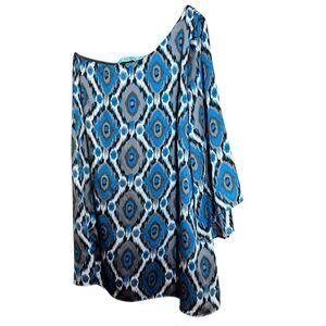 KARLIE One Shoulder Mini Cocktail Dress Womens Medium Multicolor Abstract Boho